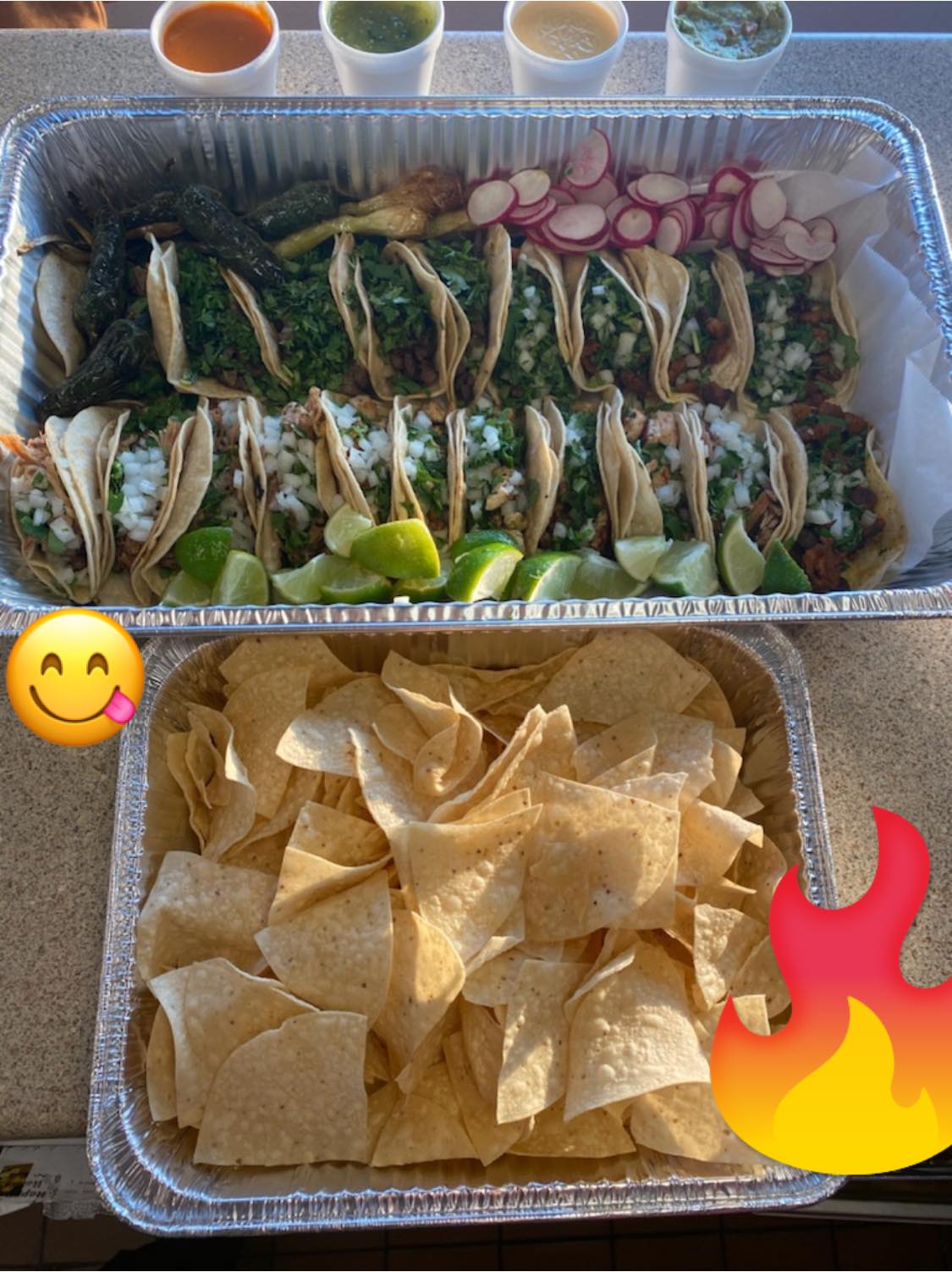 Catering tray full of tacos